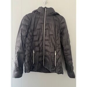 Michael Kors Packable Down Fill Hooded Puffer Jacket Women's Size L Dark Gray